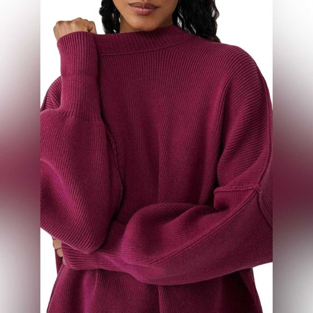 SOLD- FREE PEOPLE Easy Street Oversized Dreamy Mulberry Sweater Burgundy Knit - Picture 1 of 4